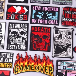 Horror Skull/Flame Embroidery Patch Punk Letter Iron On Patches For Clothing Thermoadhesive Patches Sewing On Jackets Sticker