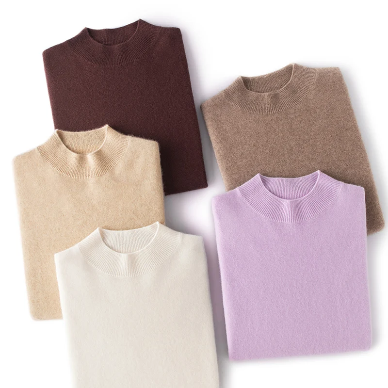 Damski sweter z czystego kaszmiru na jesień/zimę, casualowy, dzianinowy, luźny, z półgolfem, podstawowy, gruby, ciepły sweter.