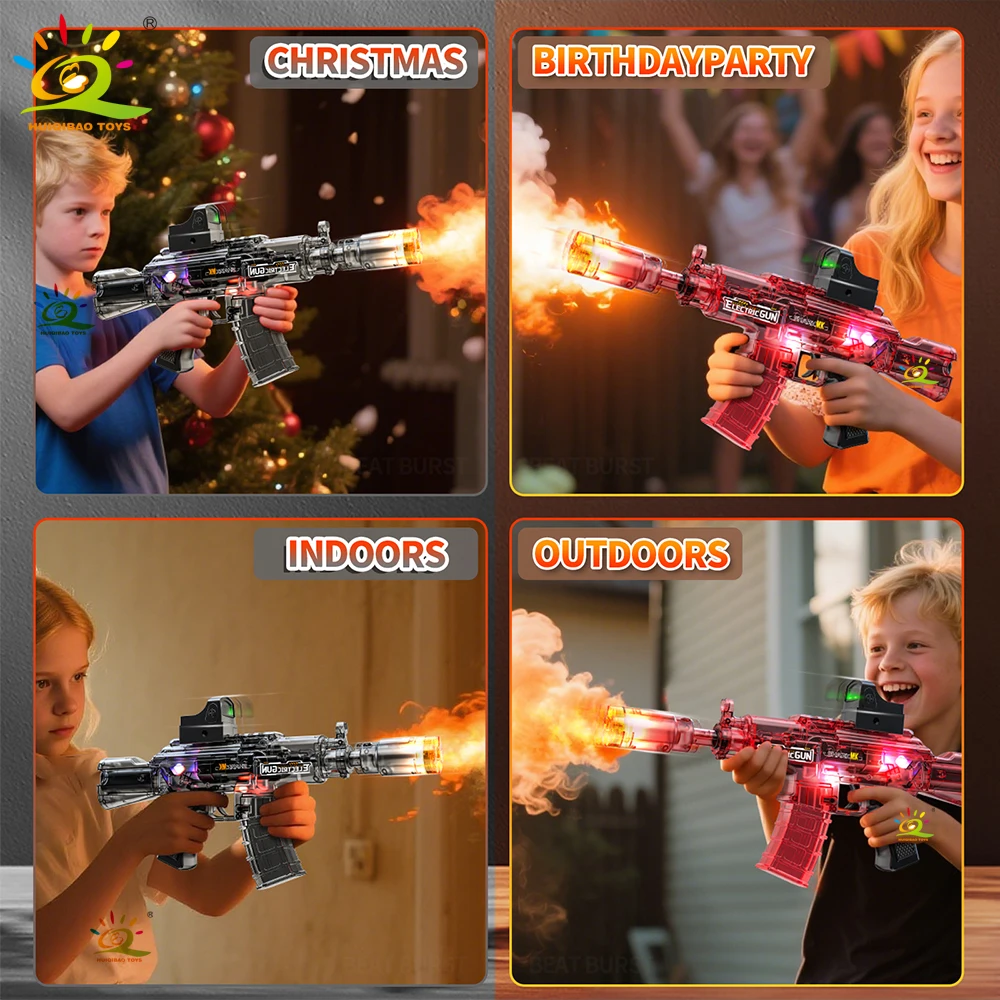 HUIQIBAO Giocattolo per fucile AK con luce di fumo elettrica con pistola di collegamento leggero Regali di Natale per le vacanze all'aperto per ragazzi adulti