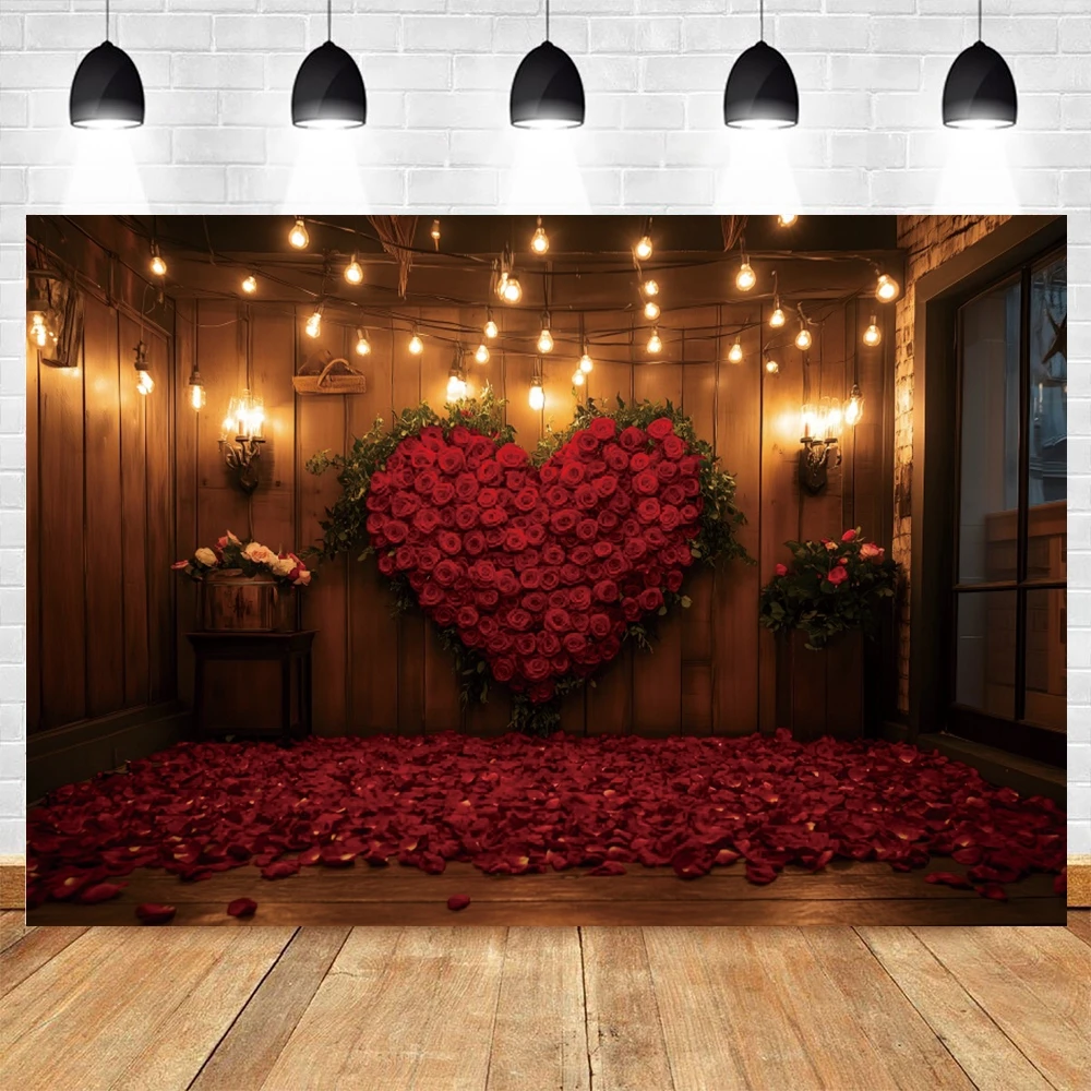 Valentine's Day Backdrop Valentine's Day Red Love Heart Red Rose Flowers Decor Banner Background Valentines Party Supplies