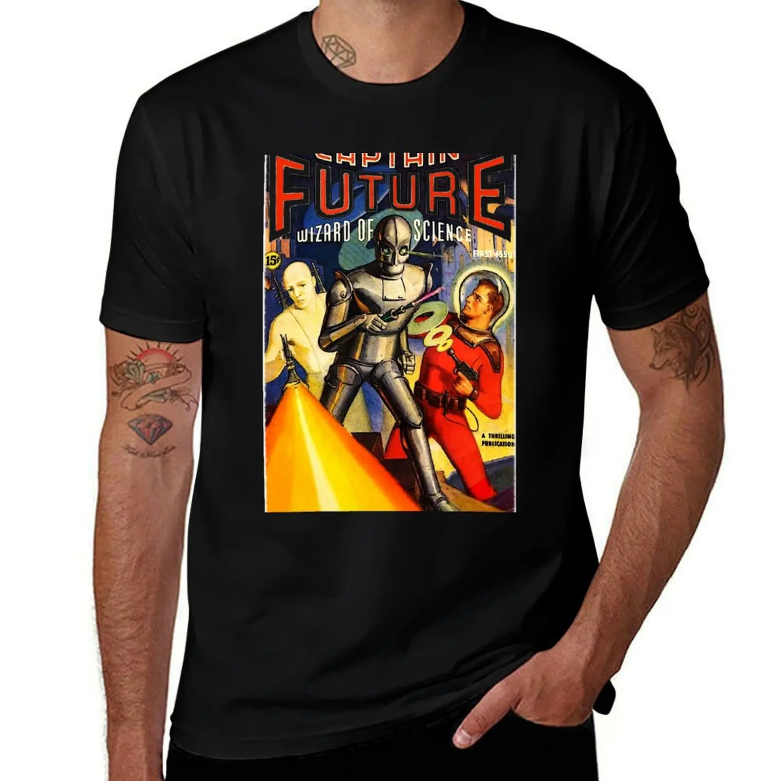 Retro Vintage CAPTAIN FUTURE NO. 1 PULP MAGAZINE ART T-Shirt Casual Trendy Short Sleeve T-Shirt