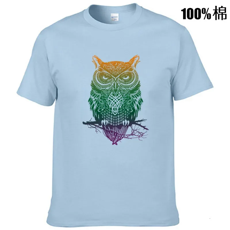 Top quality cotton casual short sve casual o-neck loose OWL printed men T shirt