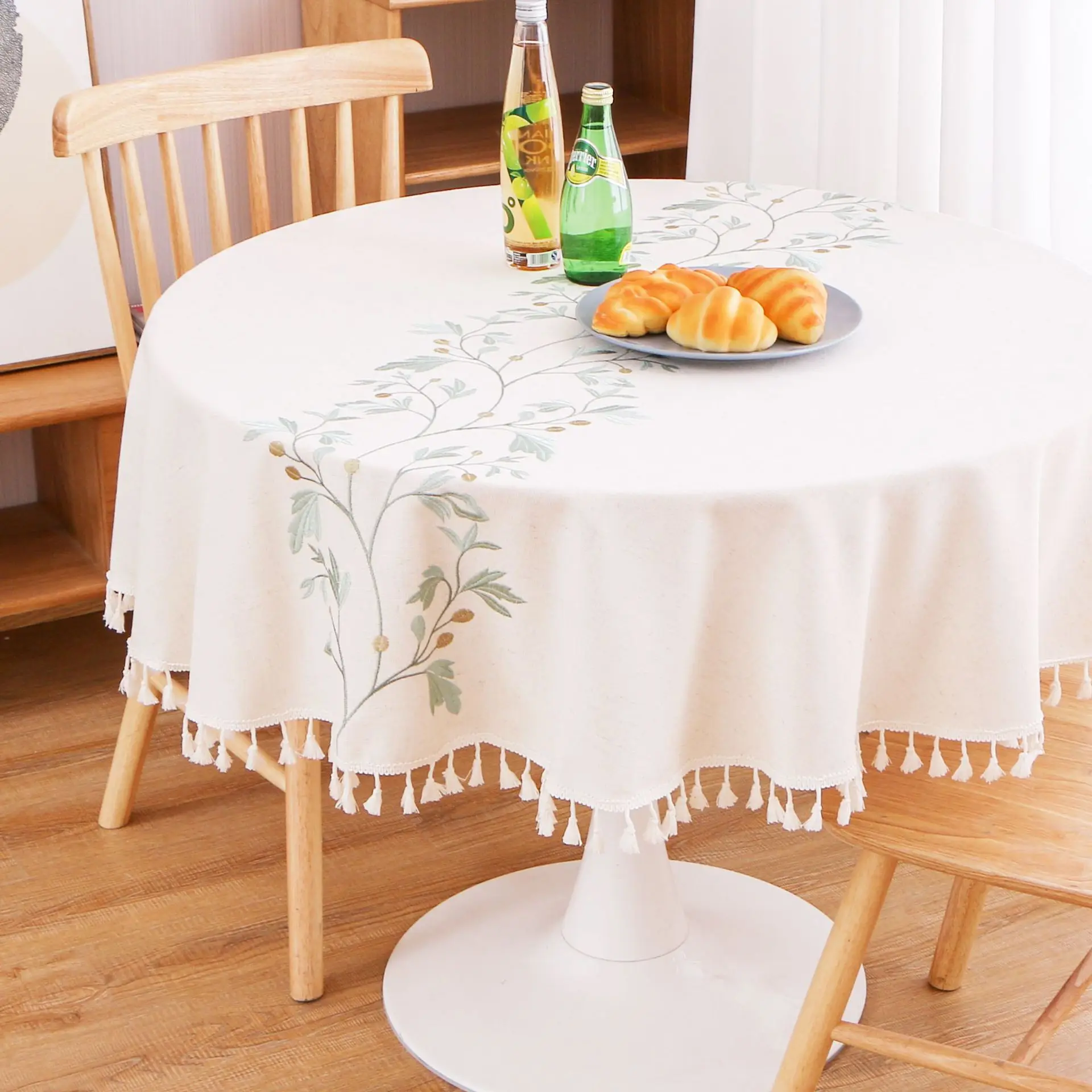 

New Fringed Lace Round Tablecloth Modern Simple Household Living Room Embroidery Table Cover Dinner Coffee Table Decoration