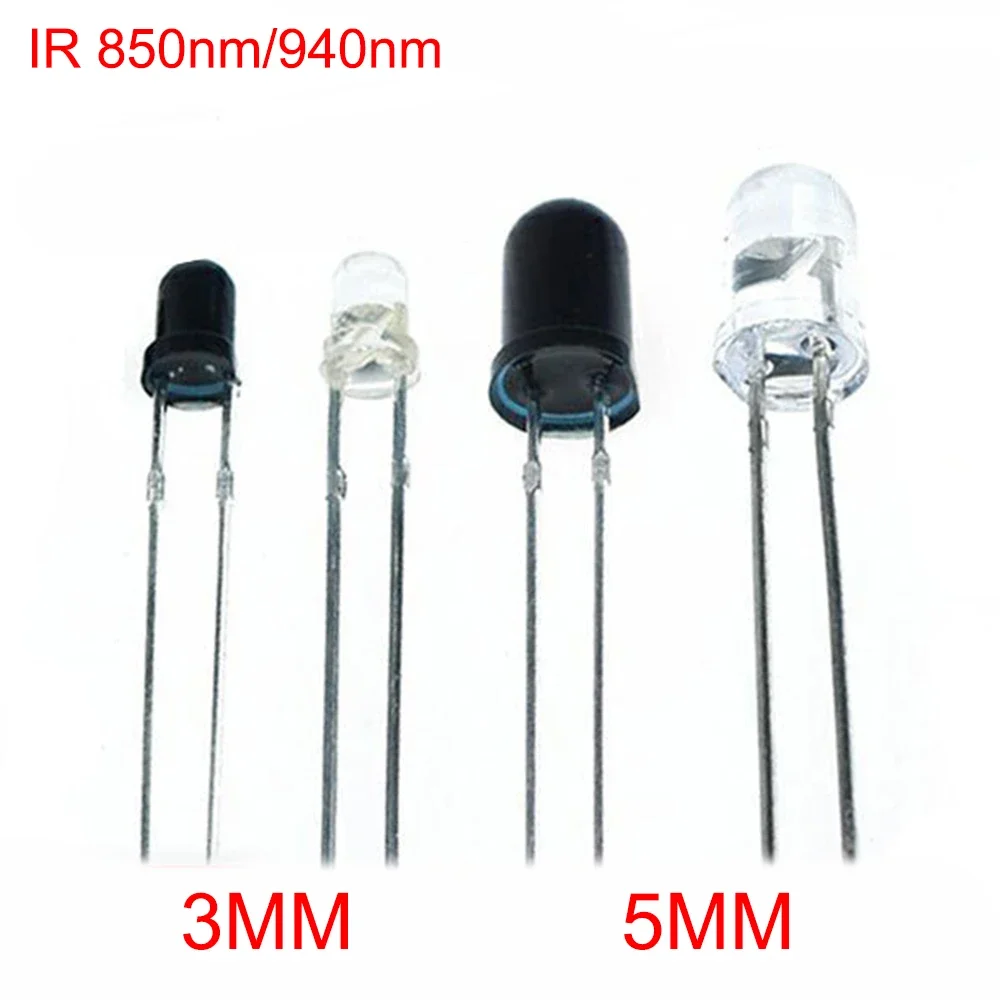 3mm 5mm IR LED Emitting Diode 850nm 940nm Emitter Receiver Infrared Transmitter Phototransistor Photodiode Invisible DIY PCB