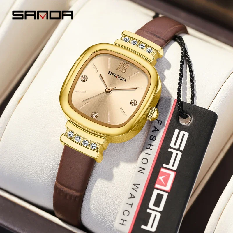 

SANDA женские часы модные квадратные кожаные кварцевые часы с бриллиантами лучший бренд класса люкс водонепроницаемые женские наручные часы подарок подруге