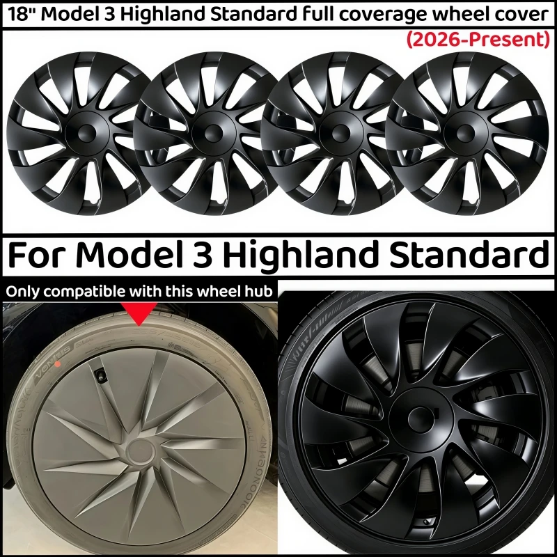 

For Tesla Model 3 highland Standard2026 4PC 18INCH Wheel Covers Aperture Wheels Induction Style Hubcaps Full Rim Car Accessorie