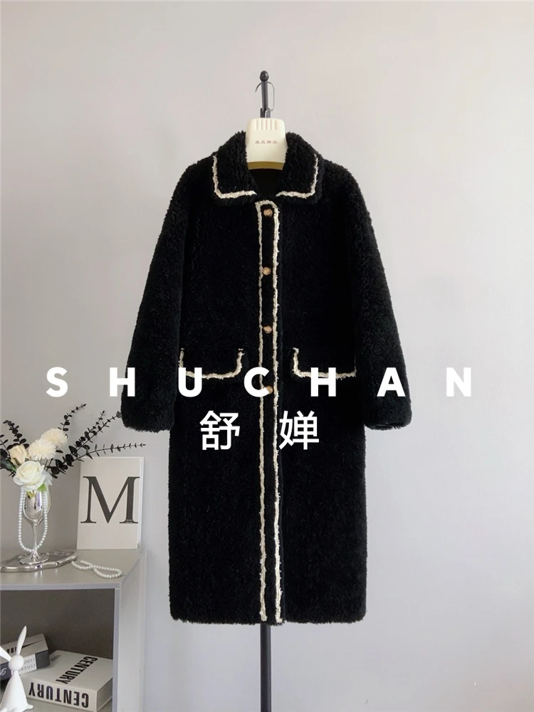 เสื้อโค้ทขนสัตว์แท้ 100% สำหรับผู้หญิง รุ่นใหม่ อุ่นสบาย ทรงยาว คอเหลี่ยม เสื้อโค้ทฤดูหนาวสำหรับผู้หญิง จัดส่งฟรี