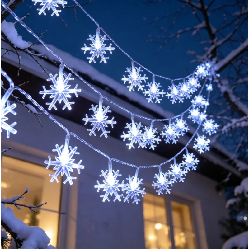 LED Christmas Snowflake Fairy Lights, Hanging String Lights for Home Garden Party Winter Holiday Decor
