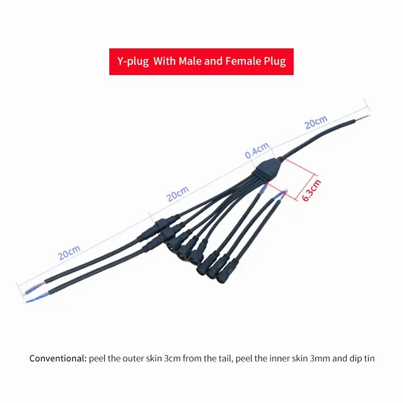 IP67 Y-type Waterproof Connector Cable 2Pin 3Pin 4 Pin Connectors Plug Outdoor Lamp Male and Female Electrical Wire Splitter