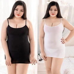 Plus Size Women See Through Shiny Mini Dress Plus Size Long Dresses Sexy Strap Dress Black White Oversized Dress XXXL Clothing