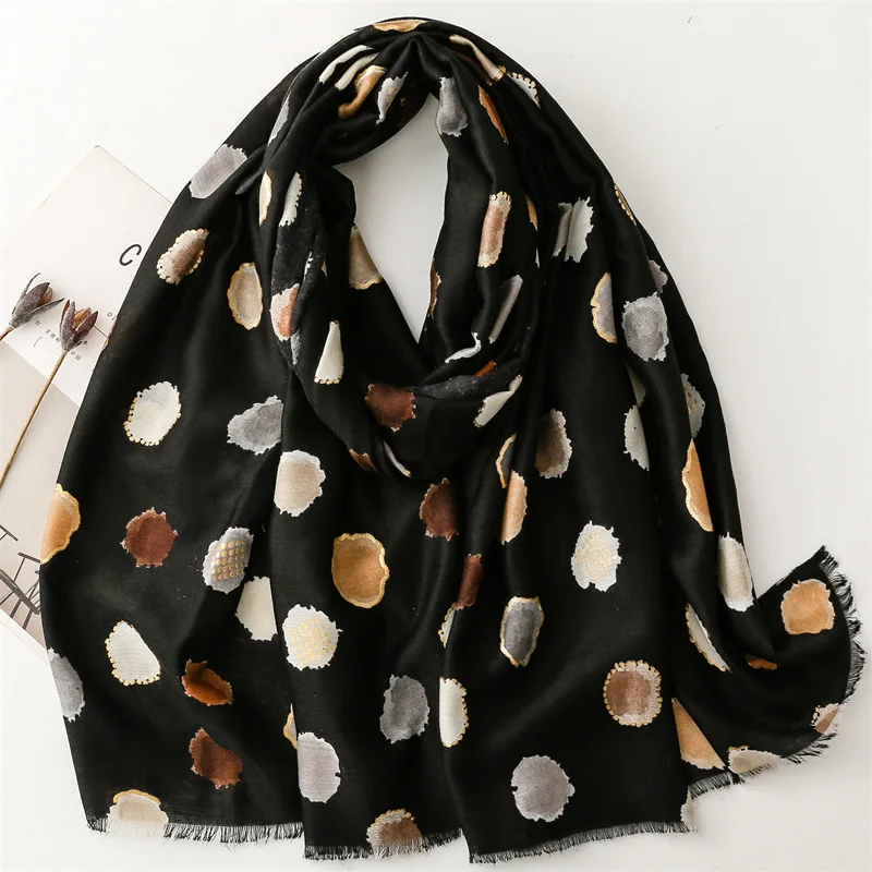 Winter Ombre Circle Dot Glitter Fringe Viscose Shawl Scarf Lady High Quality Wrap Pashmina Stole Bufandas Hanfu Hijab 180*90Cm