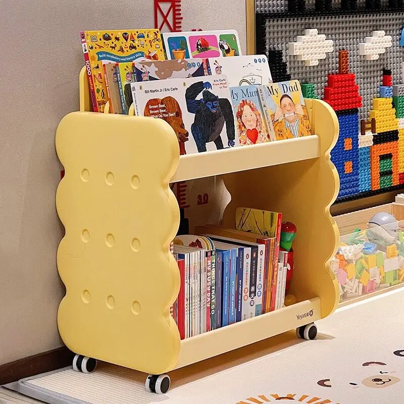 Japanese bookshelf picture book shelf baby book reading area floor-to-ceiling movable bookshelf integrated toy storage cabinet