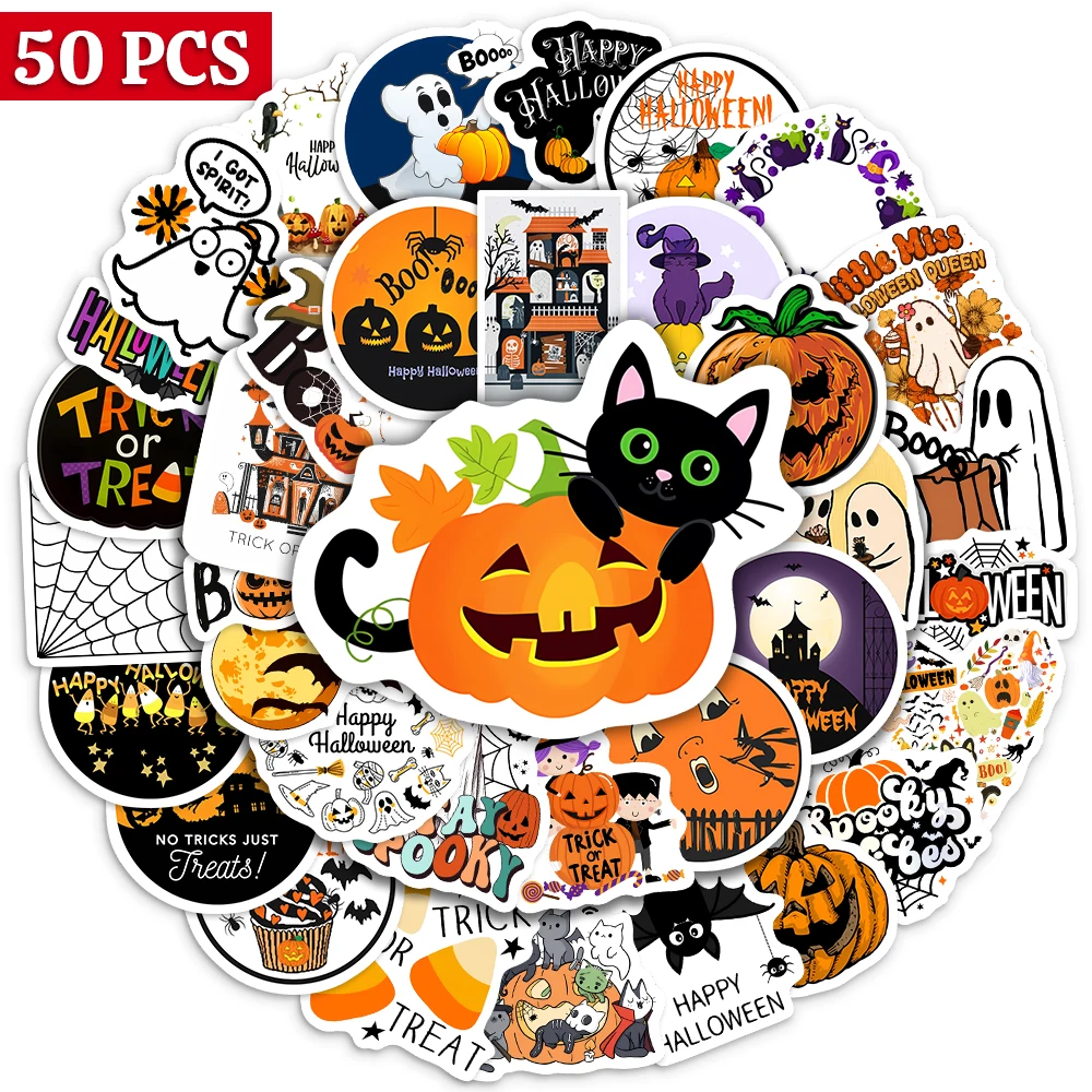 

Halloween Funny Stickers Cool Ghost Horror Pumpkin Decal for Laptop Luggage Phone Refrigerator Skateboard Kids Toys Waterproof