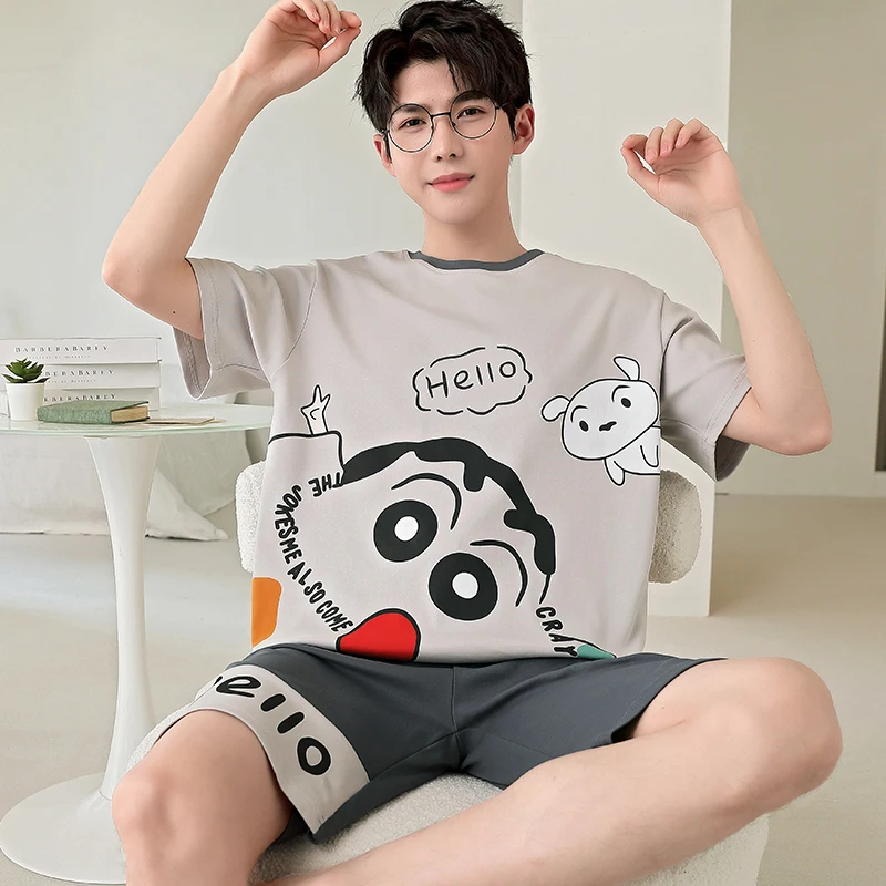 2024 Summer Men’s Sleepwear Cotton Cartoon Pajamas Sets For Man Short Loungewear Young Home Wear Fasion Student Pyjama Set Homme