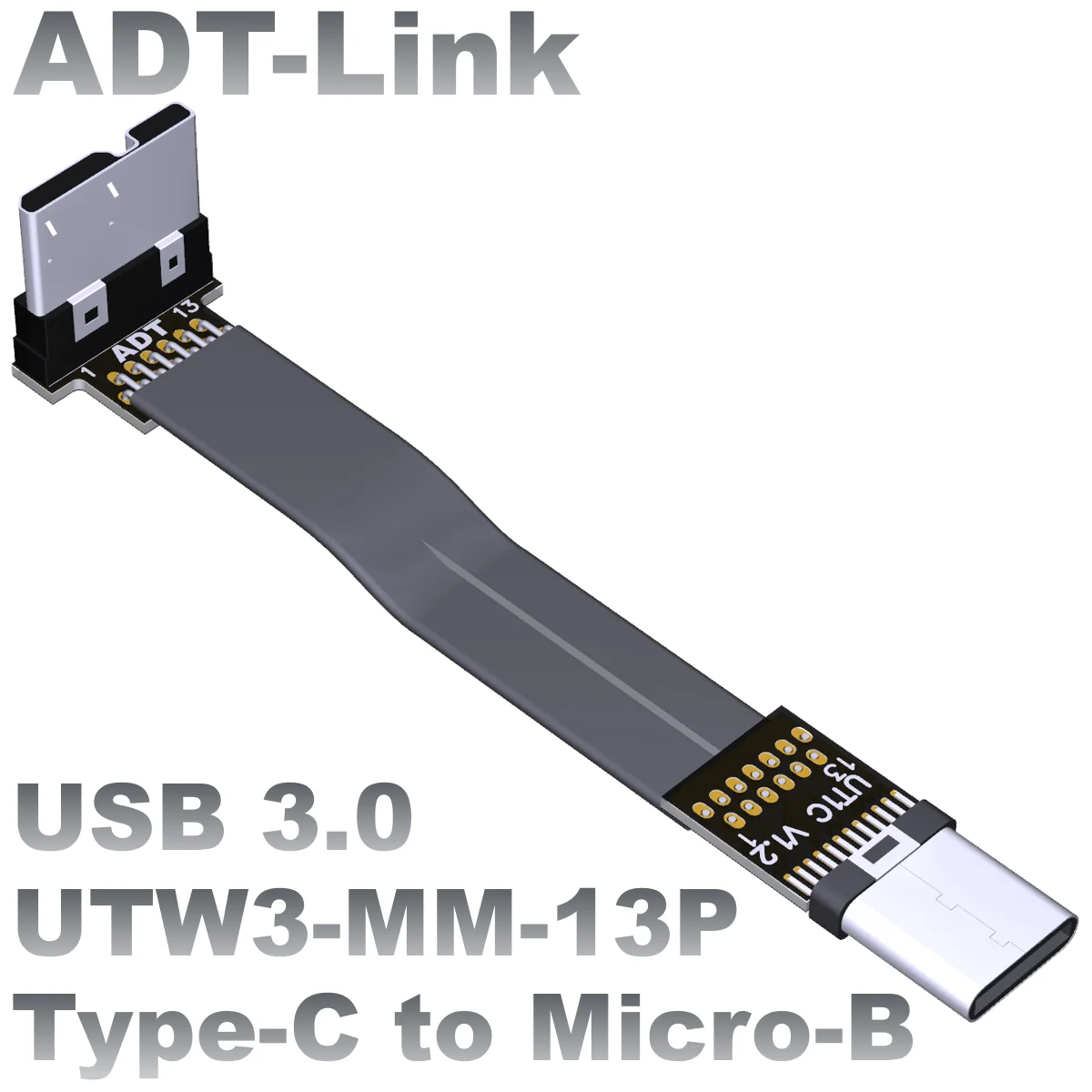 

USB3.0 Male to Male Flat Data Extension Cable Type-C to Micro-B Corner ADTLINK