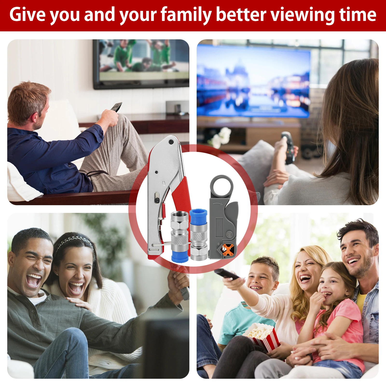 Coax Cable Crimper Tool RG6 Wire Stripper Tool with F Type Compression Connectors for RG59 Cable Stripper Cable Compression Kit