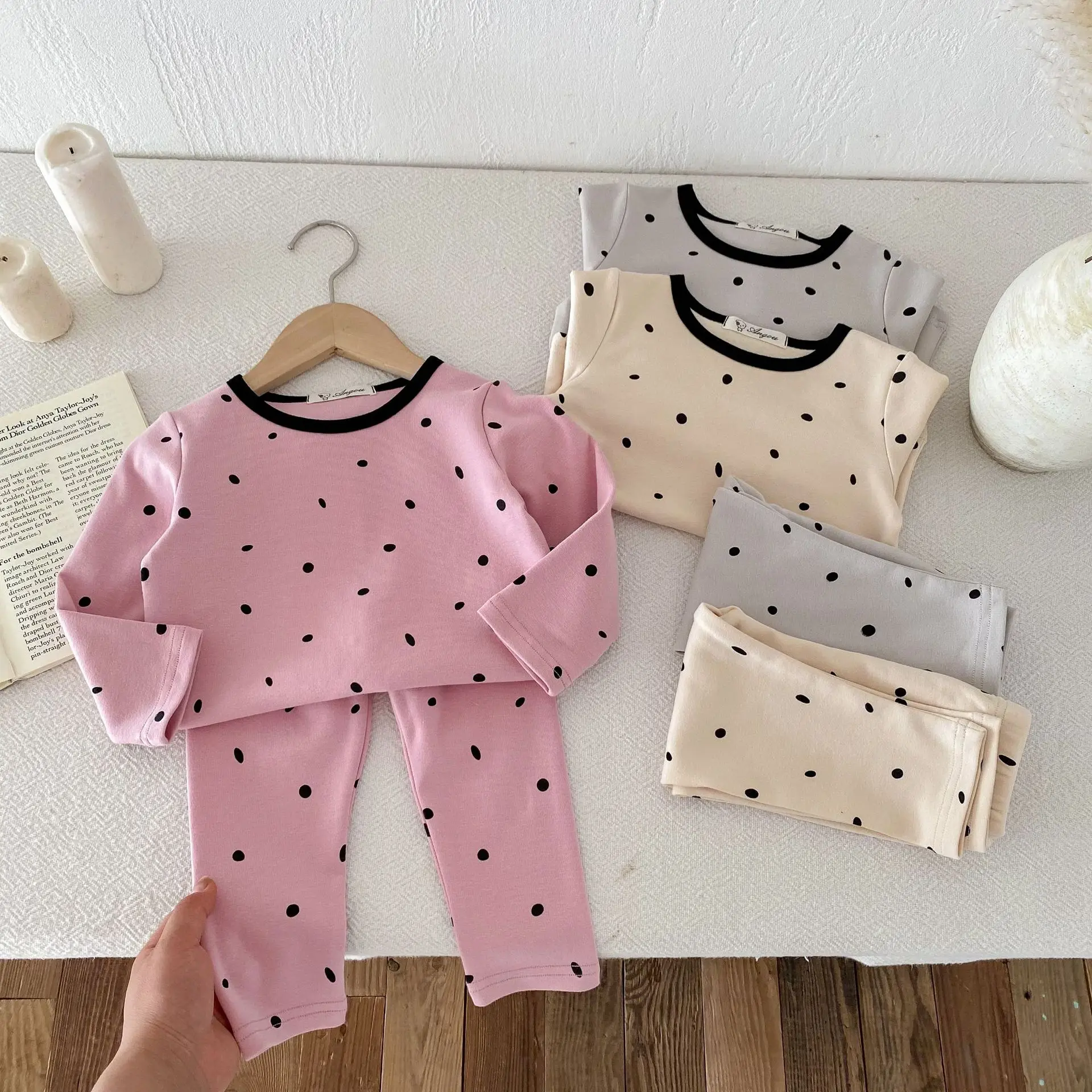 MILANCEL autunno 2024 pigiama per bambini vestito 1-6Y ragazzi a pois Home Wear Long Johns ragazze Sleep Wear 2 pezzi biancheria intima morbida per