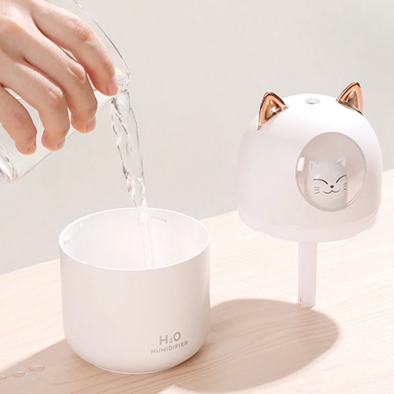 300 مللي USB مرطب الهواء صانع ضباب رائع مبيد مع مصباح ملون لطيف القط ناشر رائحة صغير المرطب الوردي