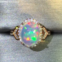 Genuine 925 Sterling Silver 100% Natural Opal Rings Silver Jewelry for Women Engagement Rings Fashion Opal Silver Rings