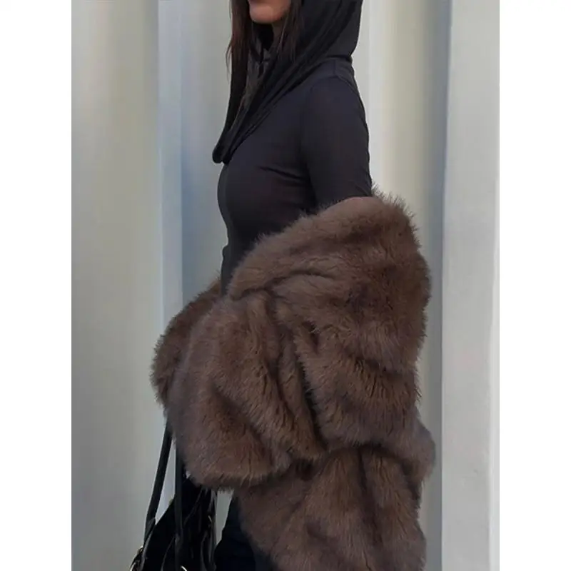 

Пушистый меховой воротник, удобная теплая повседневная верхняя одежда, топ, трансграничный модный Ele Simple Sle Long Sve Dr