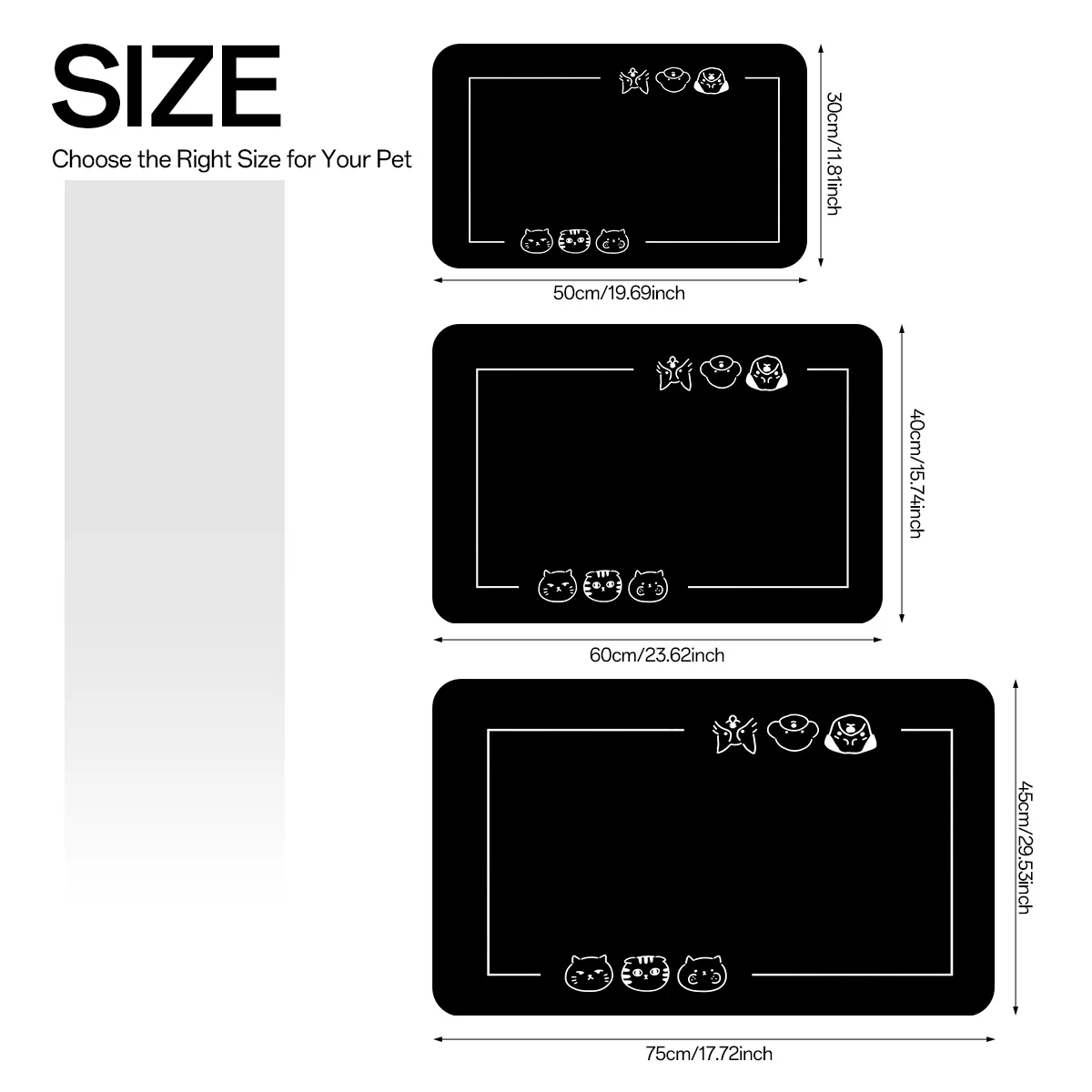 Black White Line Art Cat Face Print Pet Feeding Mat, Stylish Decor Pet Bowl Placemat for Indoor Pet Feeding Spot