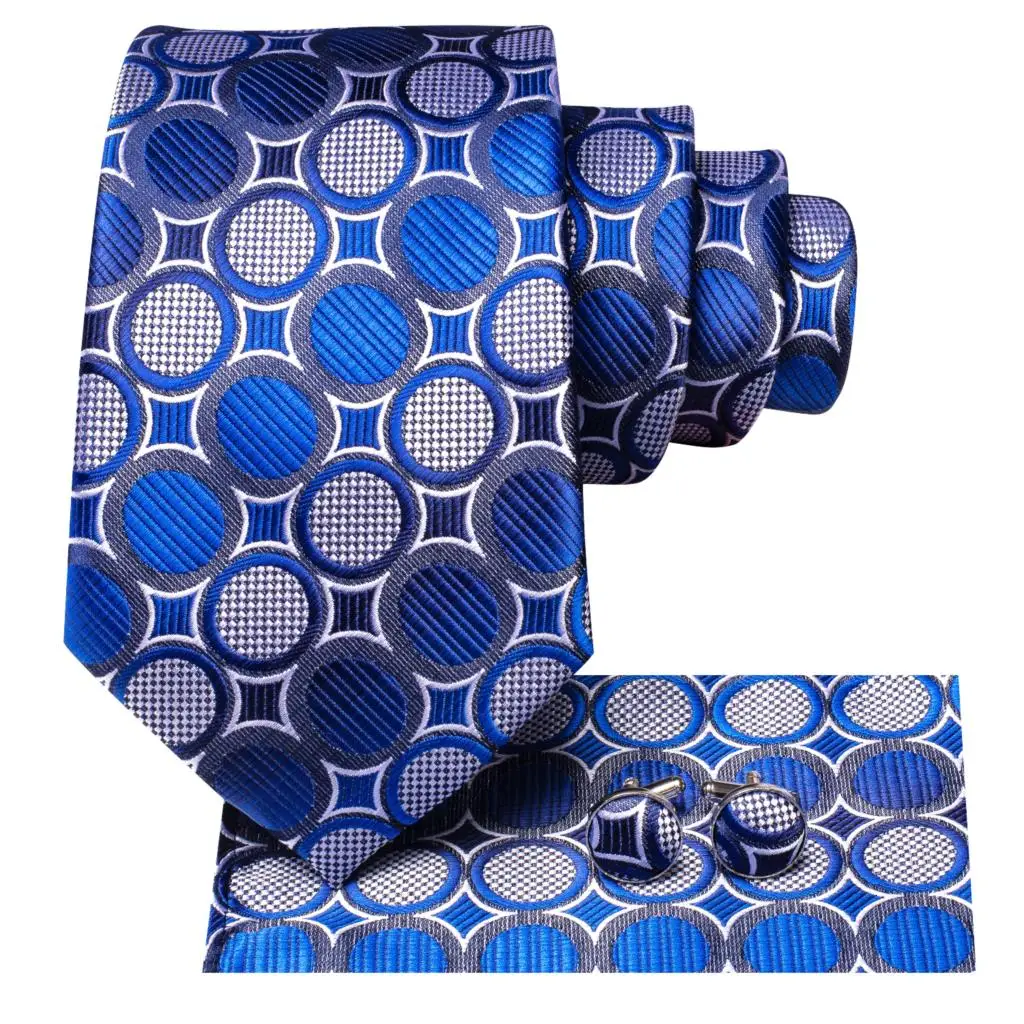 Hi-Tie Designer Blue White Dot Silk Wedding Tie For Men Handky Cufflink Gift Men Necktie Fashion Business Party Dropshipping