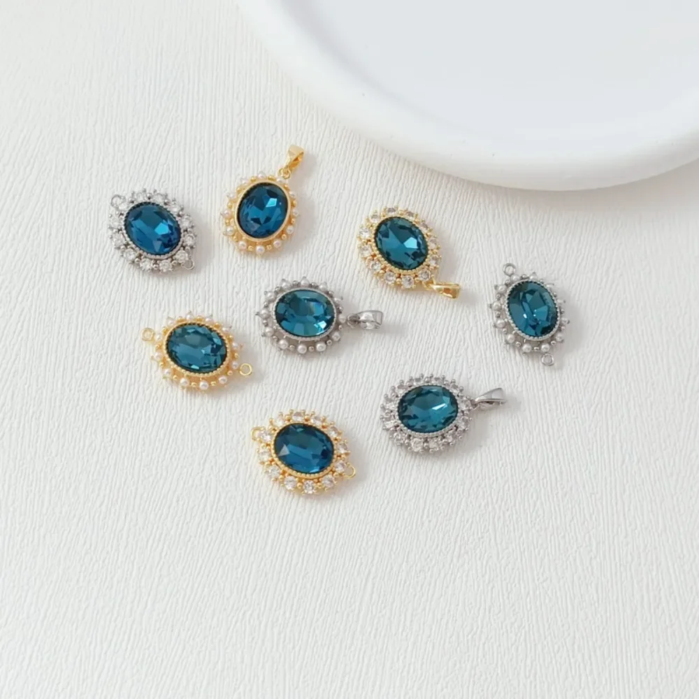 

18K Gold-plated and Zirconium-inlaid Ocean Heart Oval-shaped Pendant, DIY Pearl Bracelet Pendant