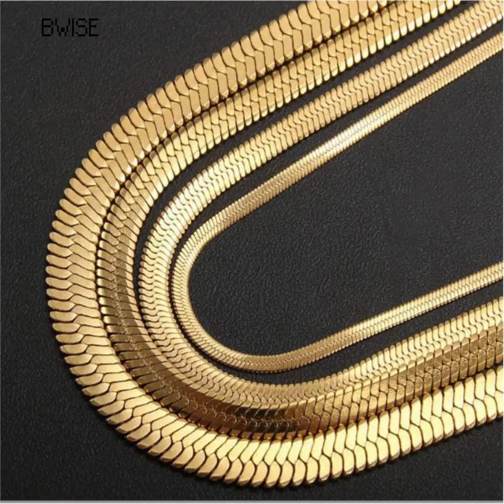 Bwise 3-6MM Tone Snake Cocoon Curb Link Flat Box Wheat Chains Stainless Steel Men Necklace Choker Jewelry 24 inch