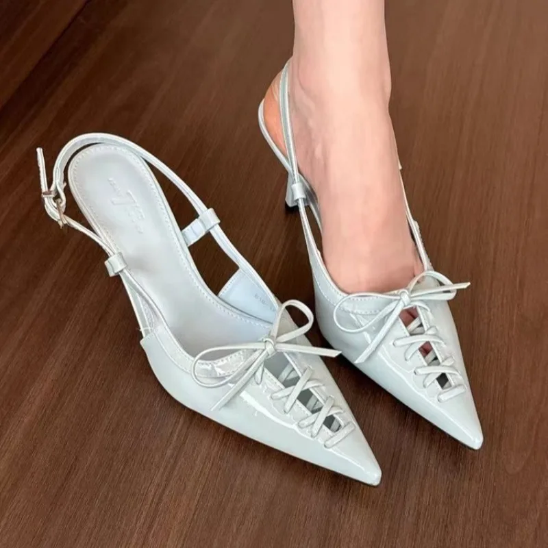 

Women's Shoes Temperament Pointed High Heels Shoes Fashion Cross Lace Up Design Banquet Dress Shoes for Women Muller High Heels