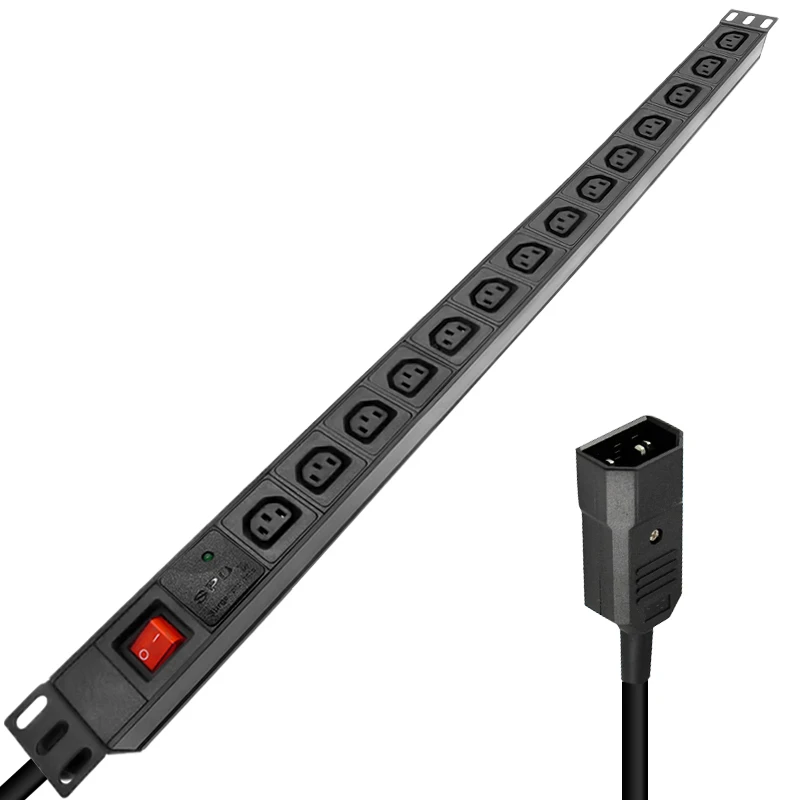 

IEC C13 Socket PDU Cabinet Power Strip 14 Socket Switch SPD Surge protection 4000W 2M Cable