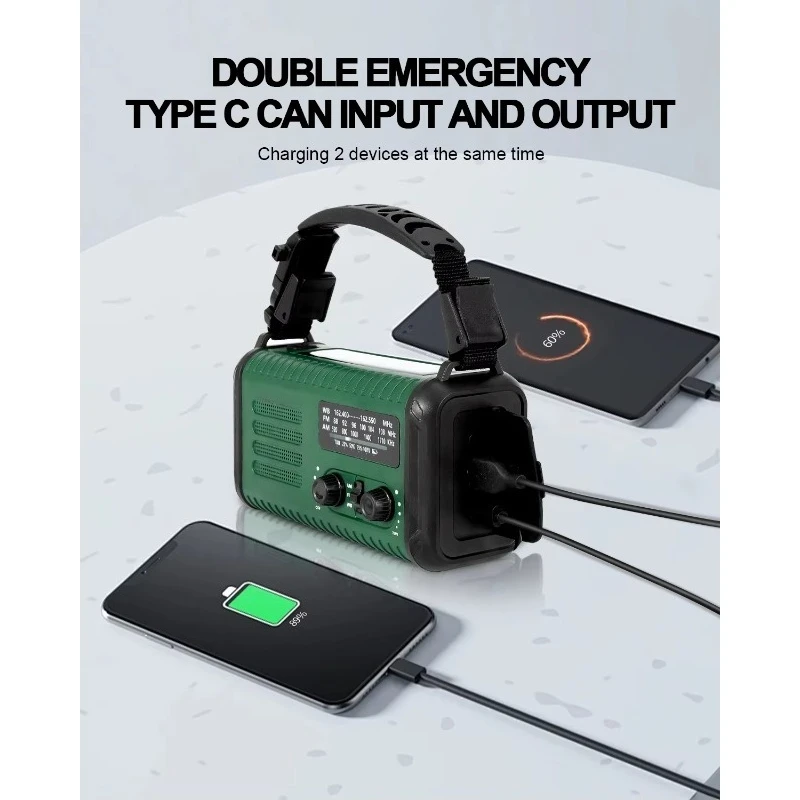 Emergency Solar Hand Crank Weather Radio NOAA AM FM 20000mAh / 74000mWh Portable Emergency Charging Accessory