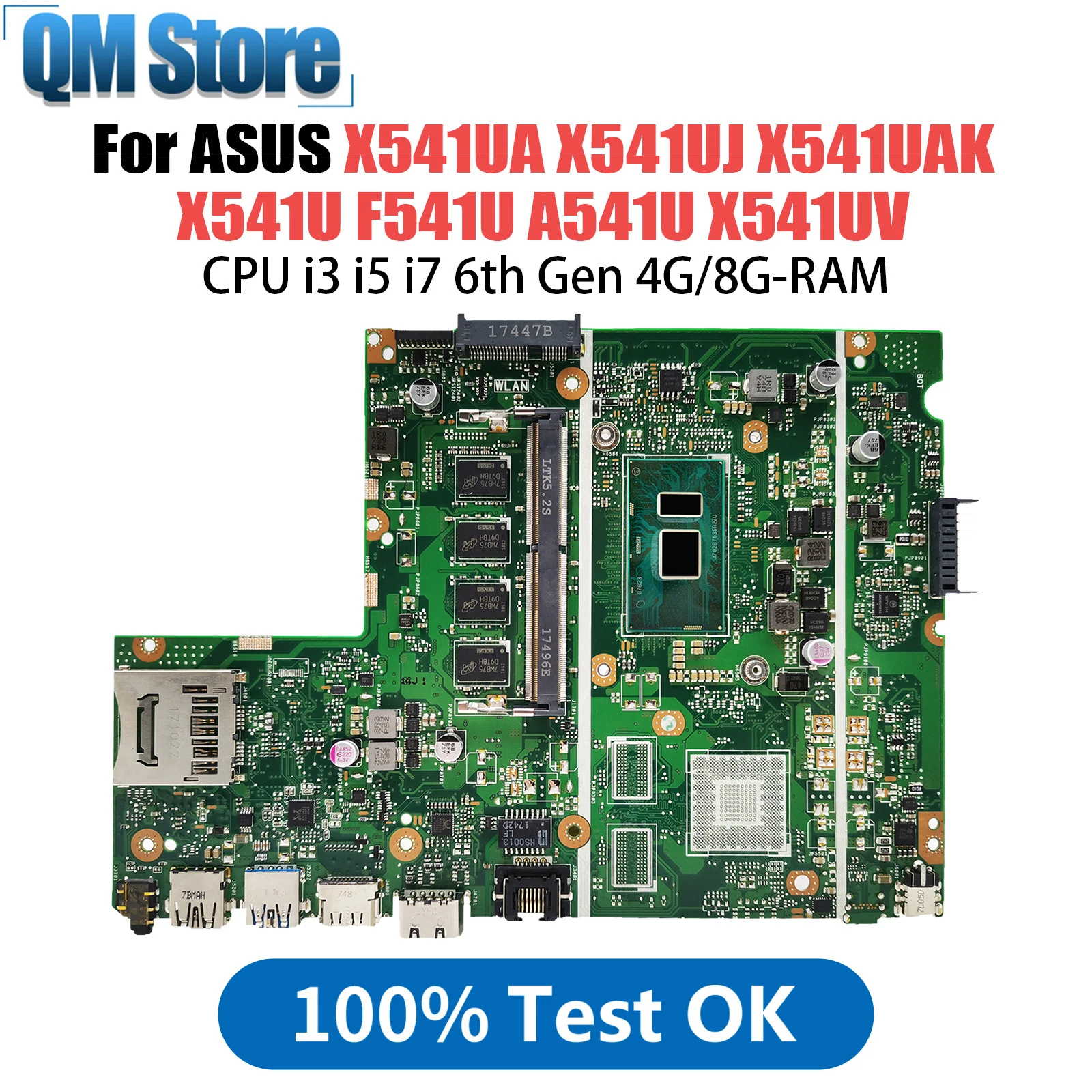 

X541UA Mainboard For ASUS X541UJ X541UAK X541U F541U A541U X541UV X541UVK Laptop Motherboard CPU I3 I5 I7 6th Gen 4G/8G-RAM