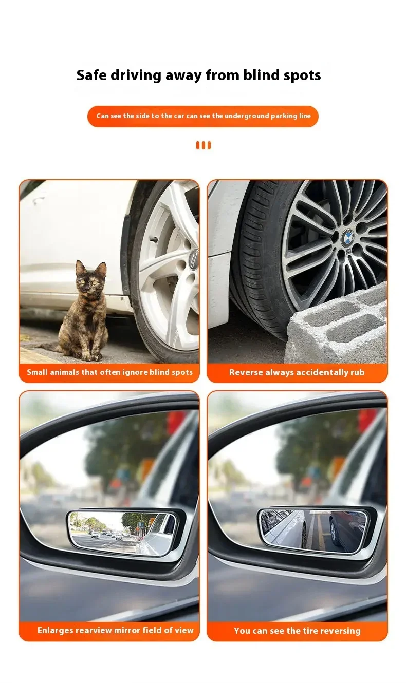 2 Stück 360 Grad verstellbarer Blindspot-Spiegel, zusätzlicher konvexer Rückspiegel für Autos, runder Rahmen, Weitwinkelspiegel für das Rückfahrvermögen – Detail 2