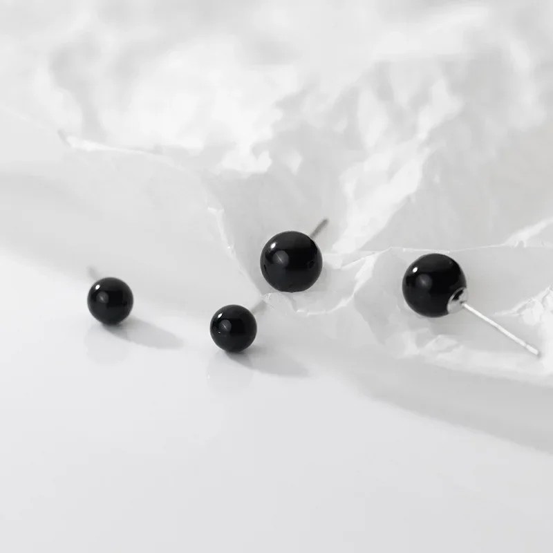 

925 Sterling Silver Black Pearl Stud Earrings For Women Kids Korean Temperament Ear Wedding Party Jewelry Gift Female Pendientes