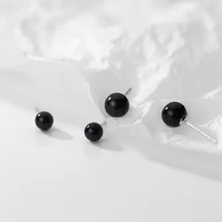 925 Sterling Silver Black Pearl Stud Earrings For Women Kids Korean Temperament Ear Wedding Party Jewelry Gift Female Pendientes