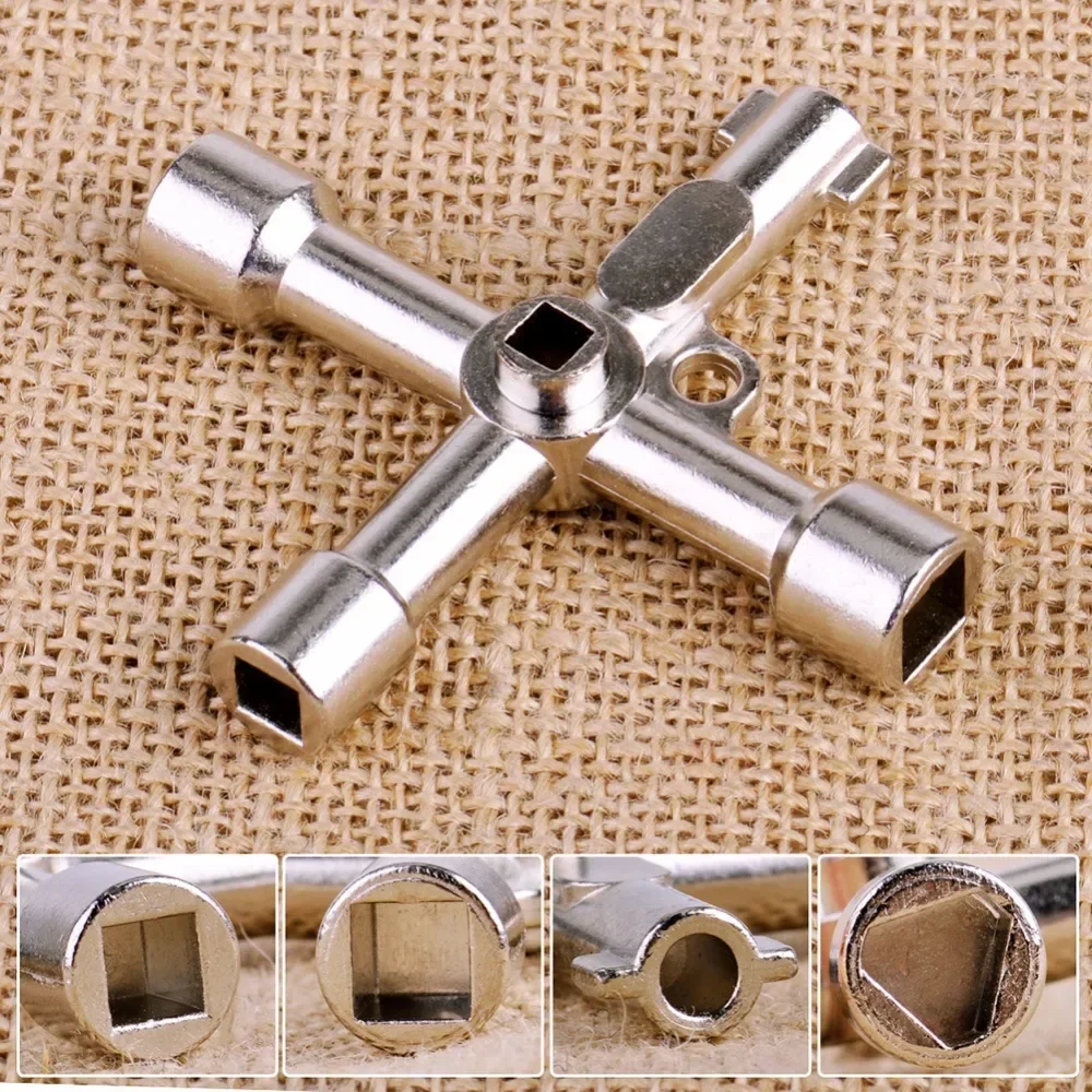 4 Way Universal Cross Triangle Wrench KEY for Train Electrical Elevator Cabinet Valve Alloy Triangle