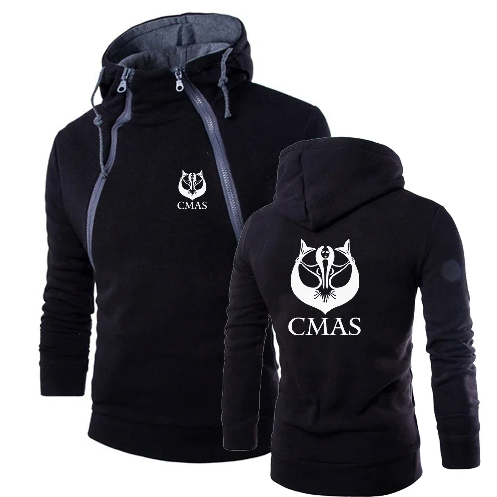 2024 Scuba Diving CMAS New Autumn and Winter Double Zipper Design Male Hooded Sweatshirt Long Sleeve Comfortable Sports Sweater