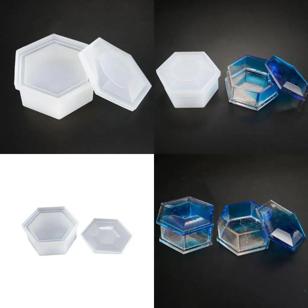 

J78F DIY Hexagon Storage Box Mold Crystal Epoxy High Mirror Handmade Plum-shaped Silicone Mould Making Craft Molds Tools