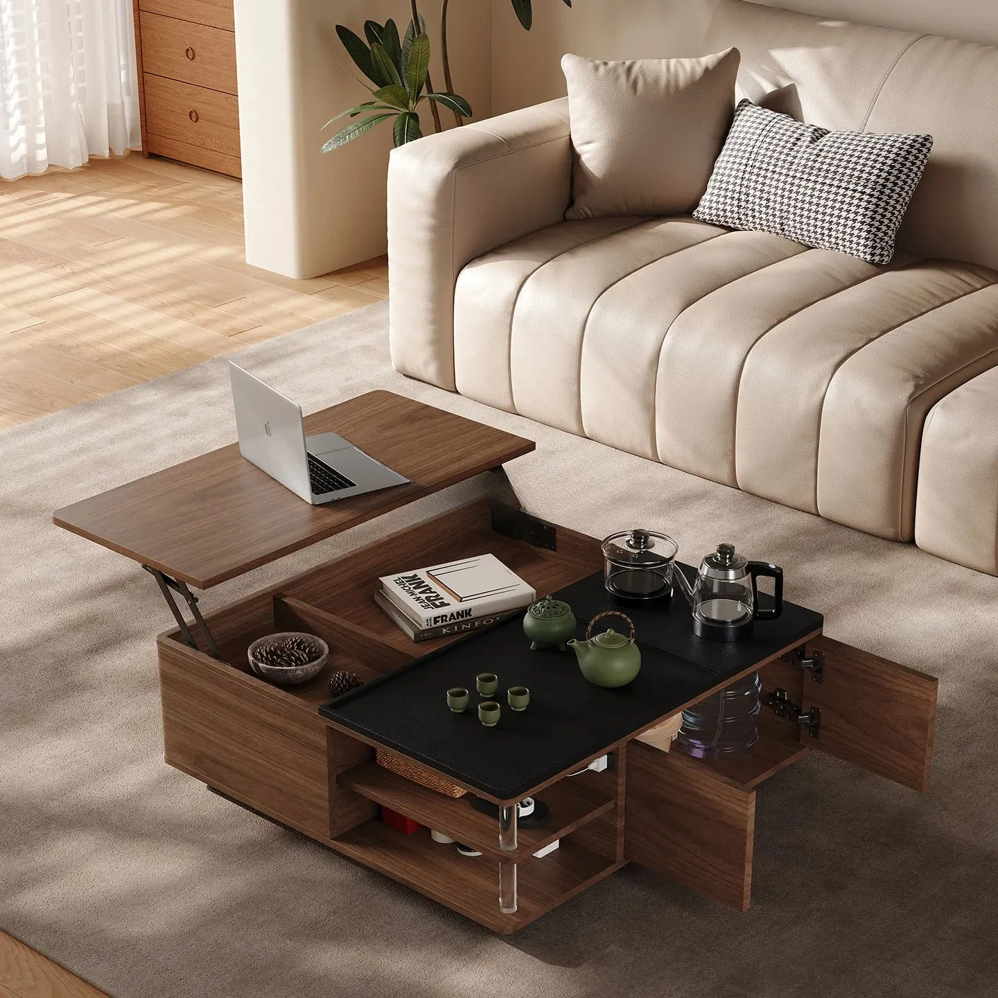 Medieval style solid wood Kung Fu tea table in one body, modern simple small apartment multi-functional home combination