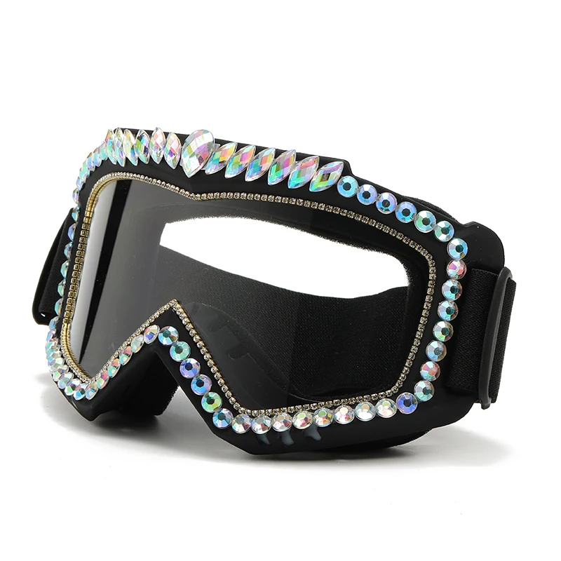 Steampunk Diamond Eye Wear Symphony Goggles Oversized Snowing Glasses Eye Protection Siamese Luxury Rhinestone Ski Goggles