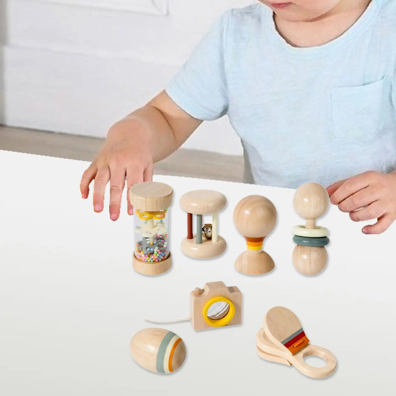 Ensemble de jouets en bois pour bébé de 6 à 12 mois, 7 pièces, hochets à main pour bébé, apprentissage précoce, pour nourrissons, filles et garçons