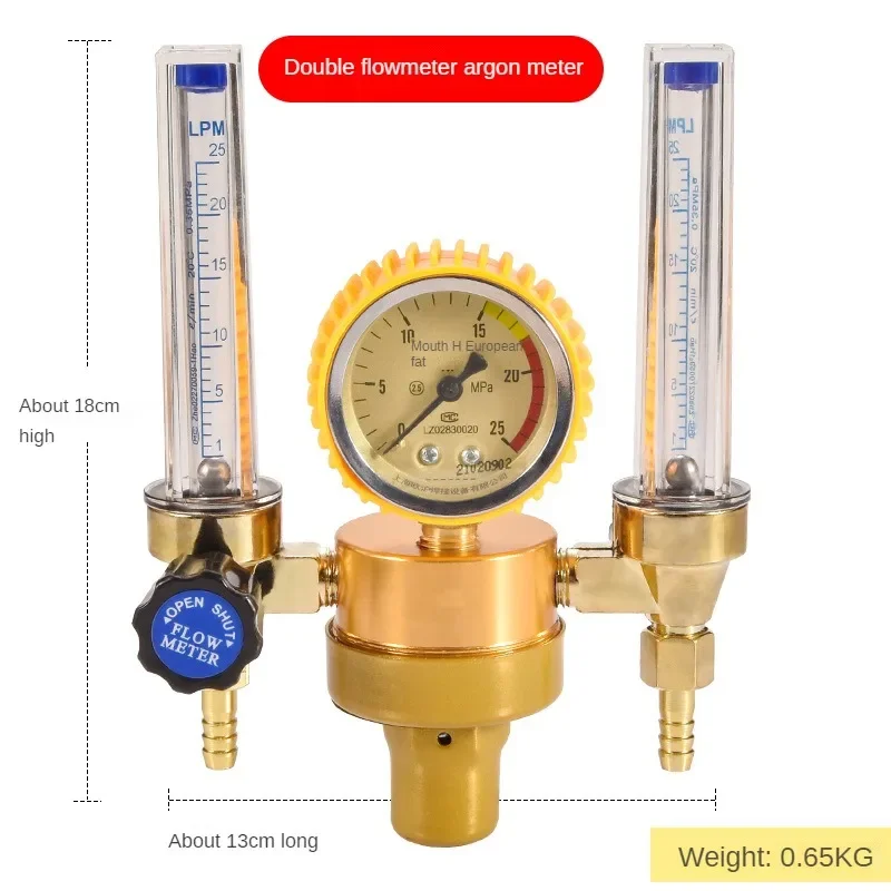 Double Tube Argon Meter Double Head Argon Flow Meter Yqar-731L Argon Arc Welding Pressure Reducer High Quality Double Tube Meter