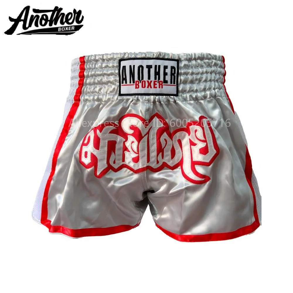 Muay Thai Kickboxing Shorts Grey Satin Boxing Trunks Thai Ar