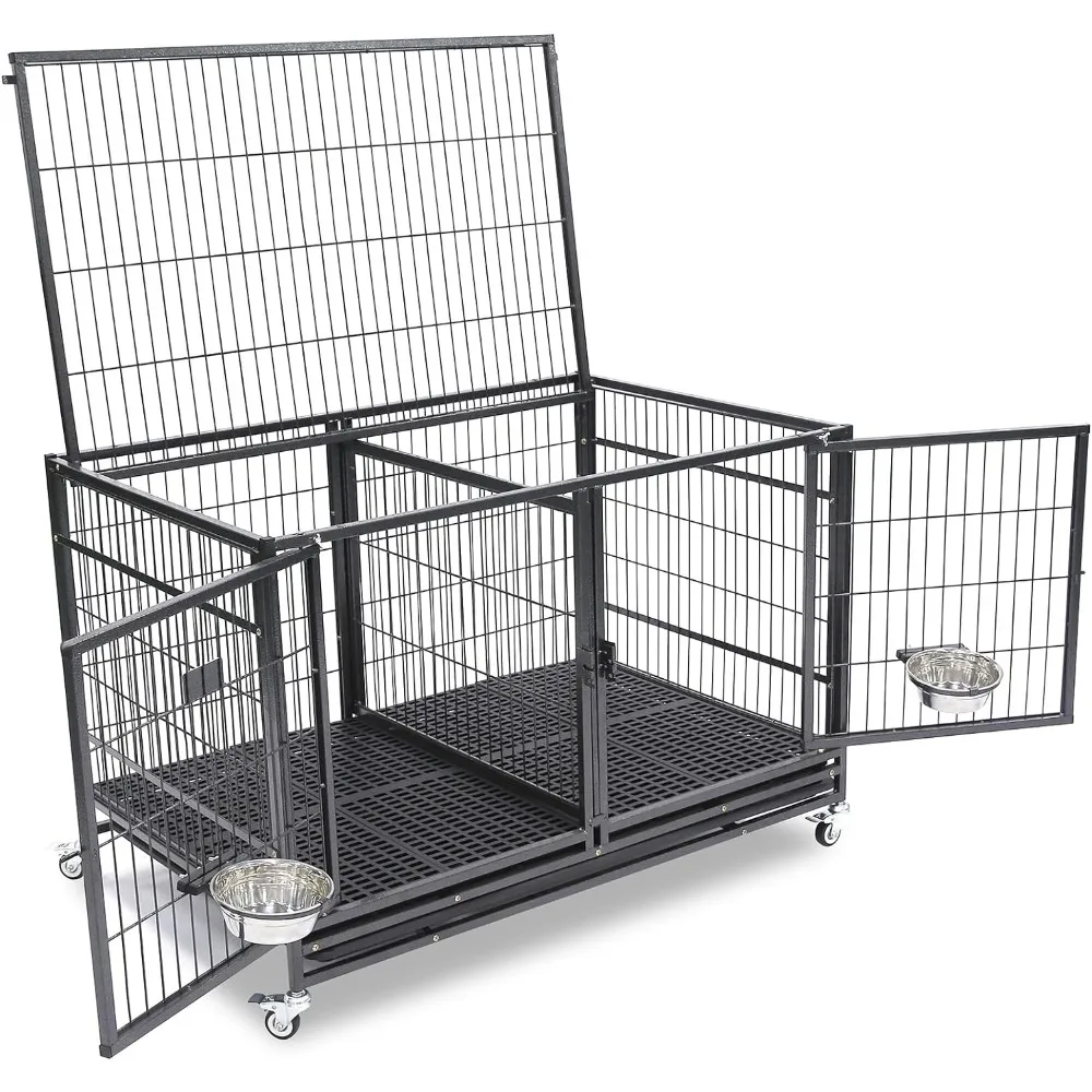 

43 Metal Open Top Stackable Heavy Duty Cage w/Floor Grid, Tray, Divider, and Feeding Bowl