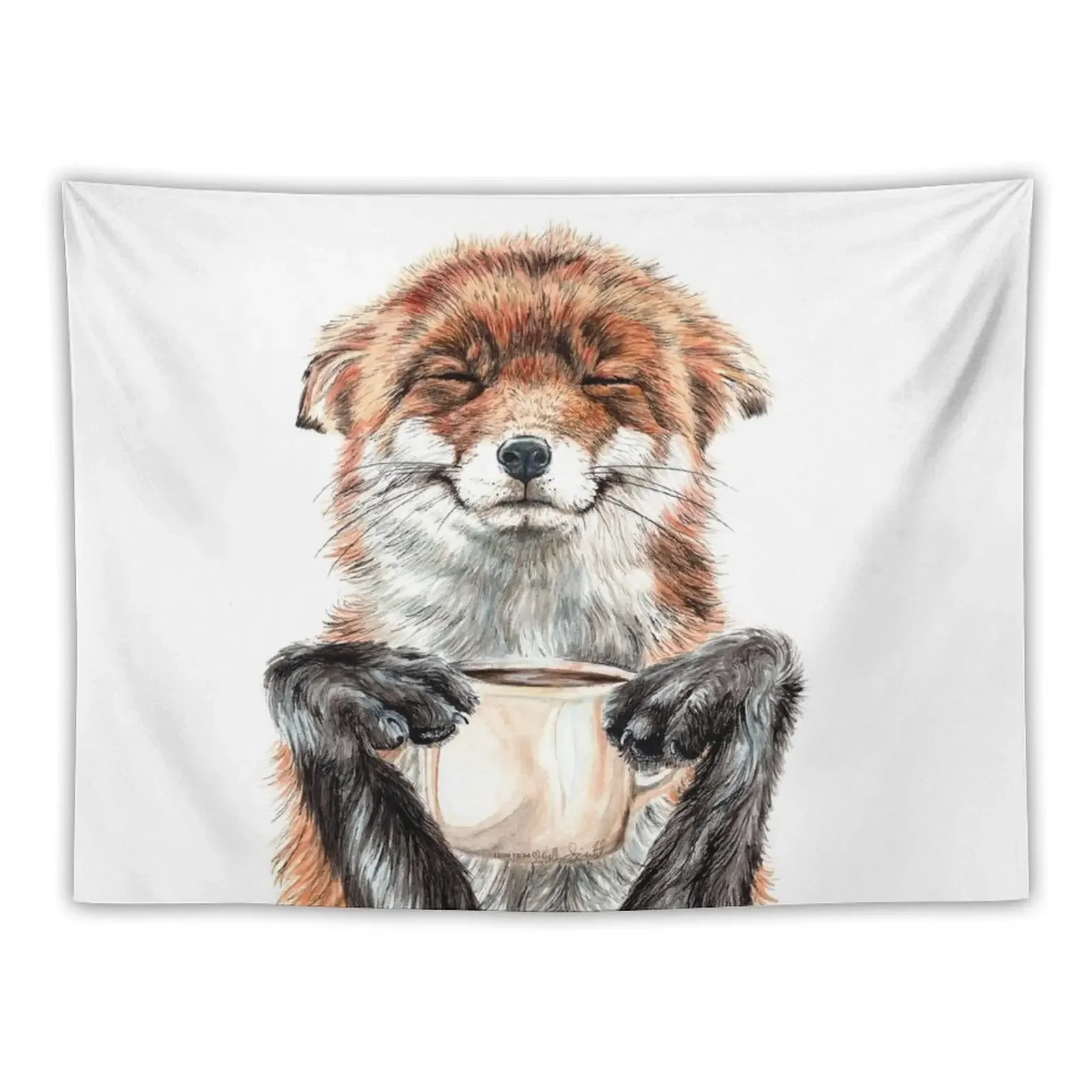 

Morning Fox - cute coffee animal Tapestry Nordic Home Decor Luxury Living Room Decoration Wall Decorations Tapestry