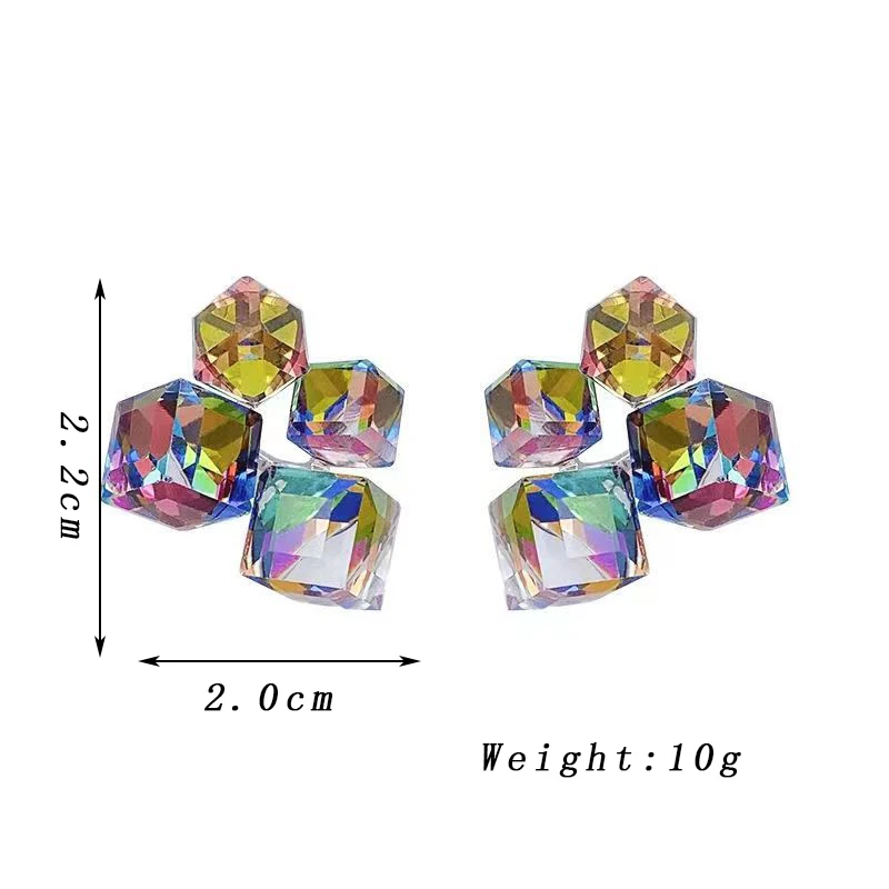 Holographic Laser Crystal Stud Earrings for Women White Black Rhinestones Double Square Earrings Trendy Party Geometry Jewelry