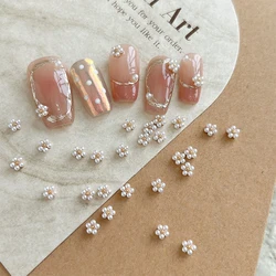 Mini White Pearl Flower Nail Charms Flat Back Nail Studs Rhinestone Manicure Bowknot Buttwerfly Alloy 3D Nail Tips Decoration