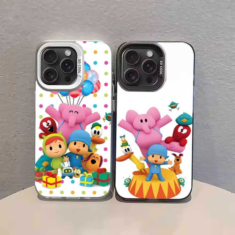 

Cartoon cute P-Pocoyo Phone Case For iPhone 17 16 15 14 13 12 11 Pro Max Plus Silver candy Matte Cover