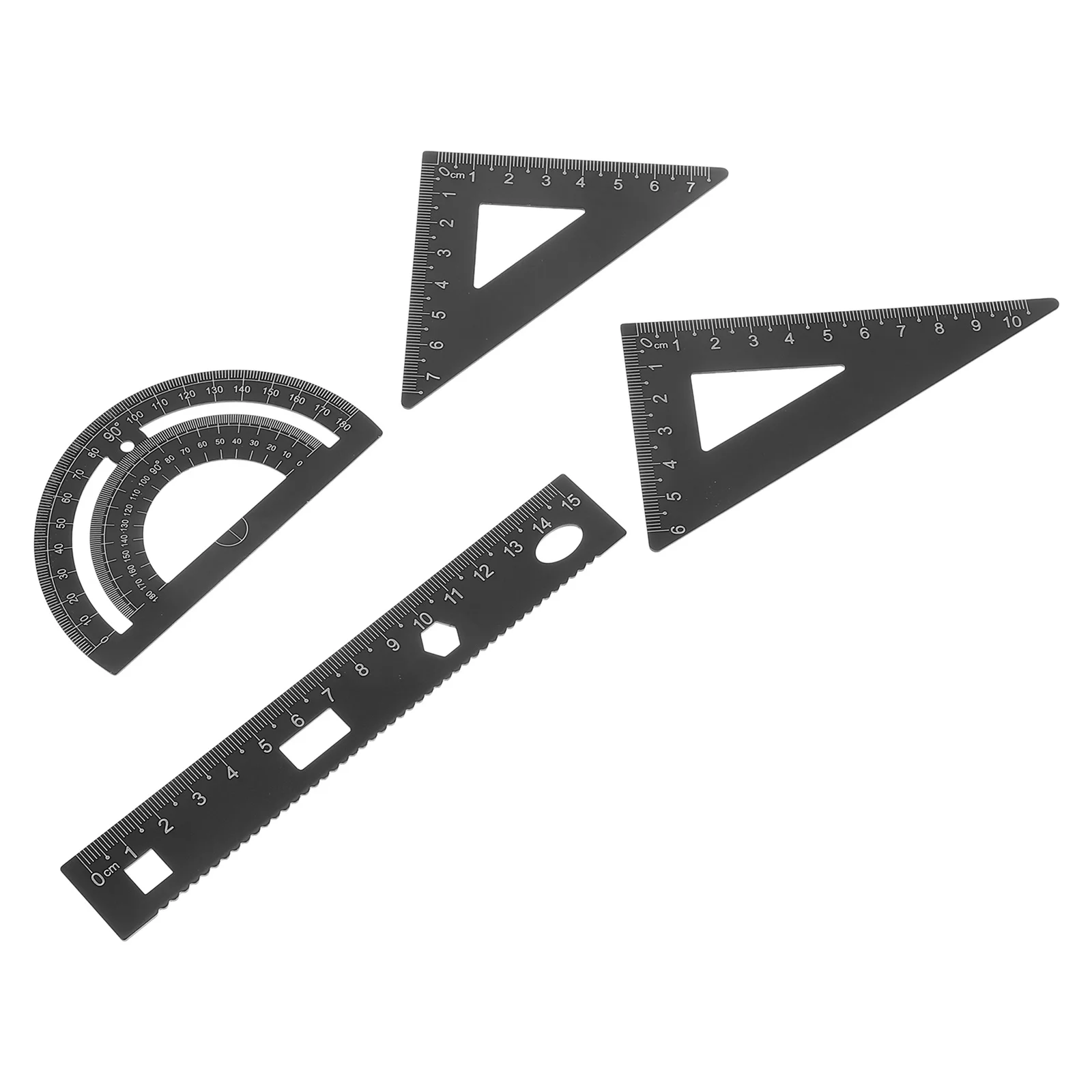 4pcs Metal Ruler Set Black Geometry Tools For Students Portable Straight Edge Triangle Protractor Stationery Kit Ruler
