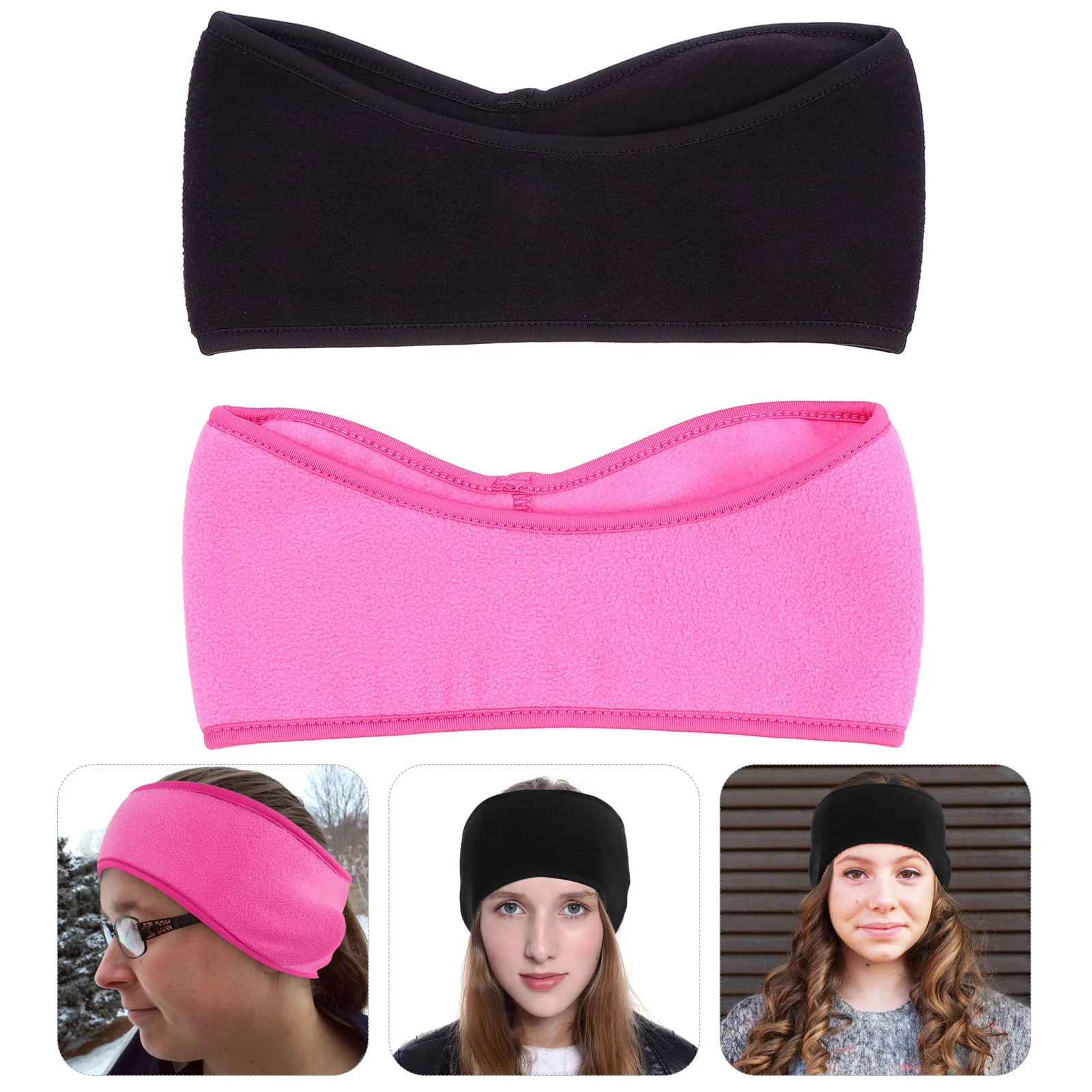 2 Pcs Polar Fleece Headband Windproof Sports Warm Headwear Warmer Stretch Headbands for Protection Cold-proof